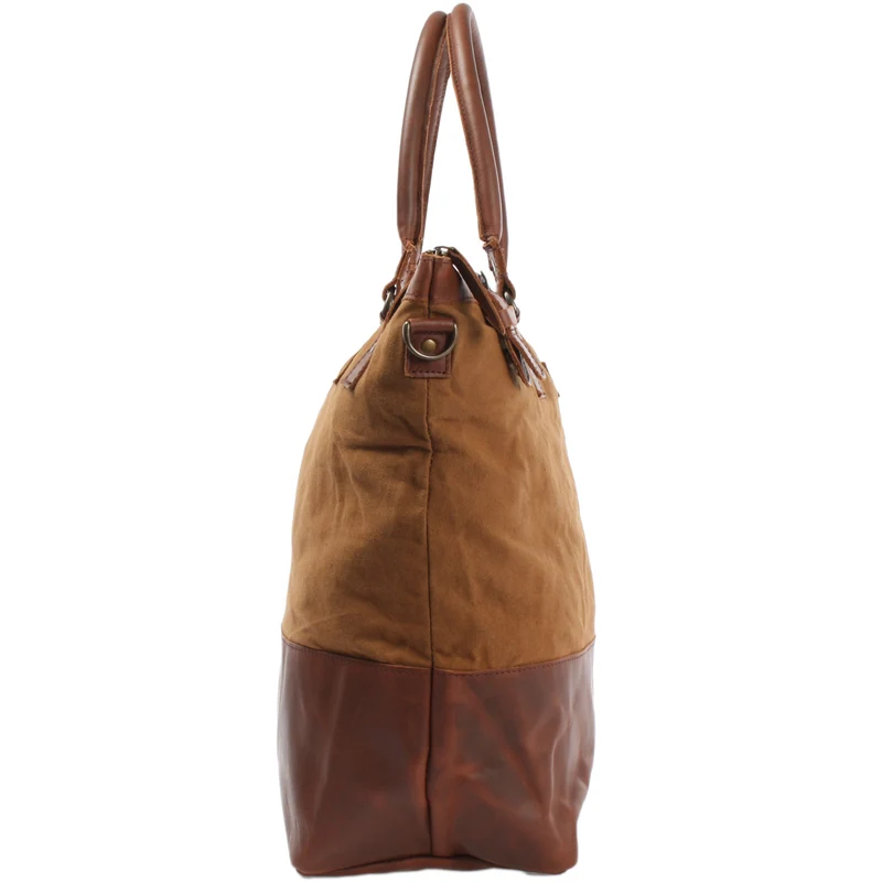 B-Ware XXL Shopper Schultertasche Beuteltasche Leder Canvas cognac LE2005