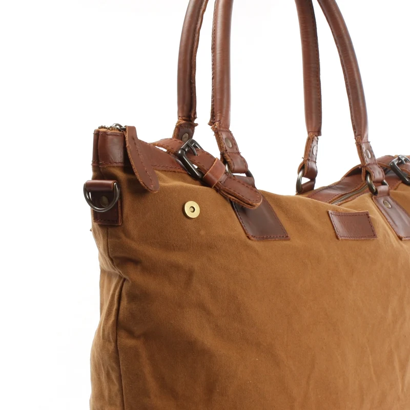 B-Ware XXL Shopper Schultertasche Beuteltasche Leder Canvas cognac LE2005