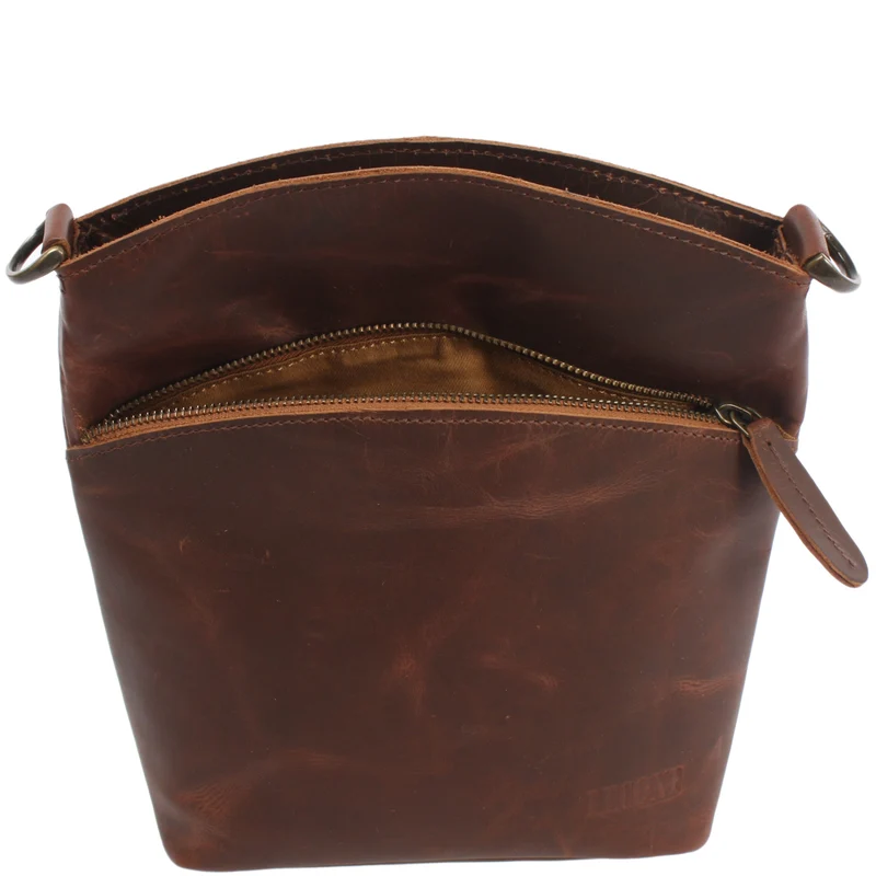 B-Ware kleine Umhängetasche Schultertasche Freizeittasche Leder braun LE3049