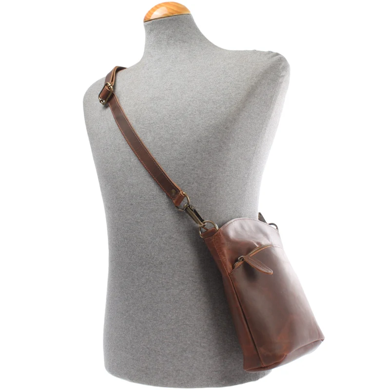 B-Ware kleine Umhängetasche Schultertasche Freizeittasche Leder braun LE3049