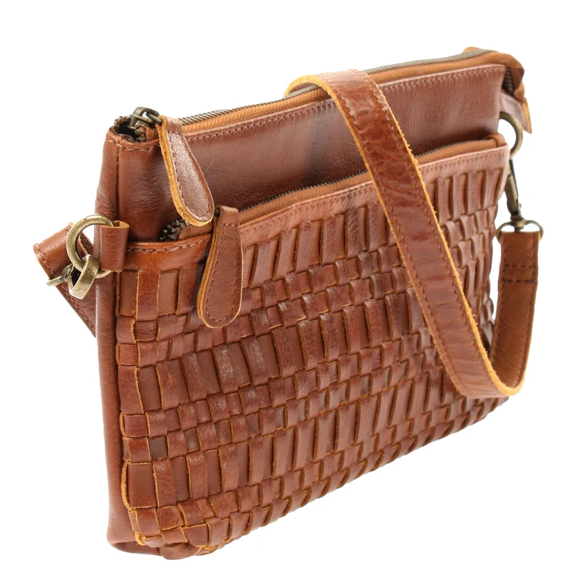 kleine Umhängetasche Schultertasche Damentasche Clutch Leder braun LE3081