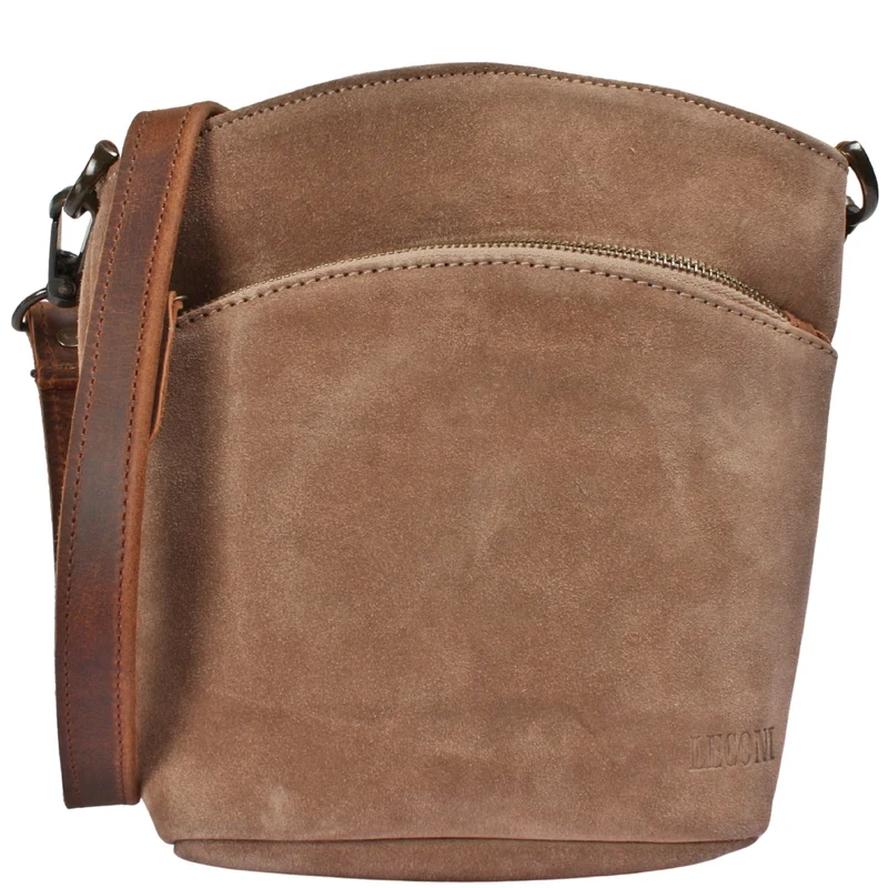 kleine Umhängetasche Schultertasche Freizeittasche Wildleder taupe LE3049