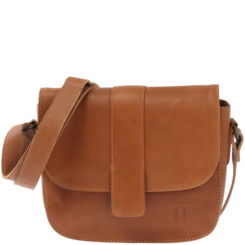 kleine Schultertasche Umhängetasche Damentasche Leder cognac LE0074