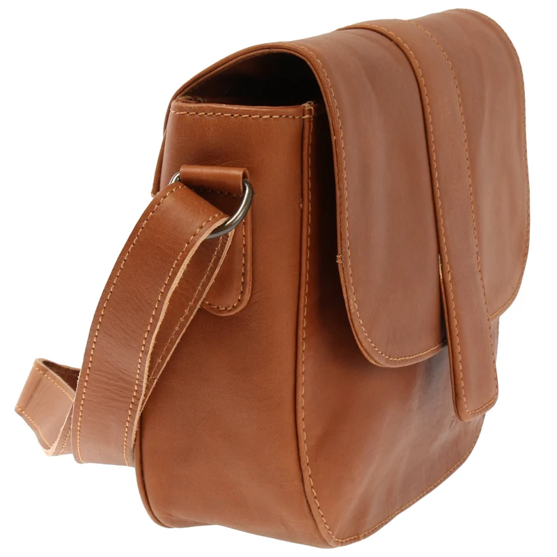 kleine Schultertasche Umhängetasche Damentasche Leder cognac LE0074