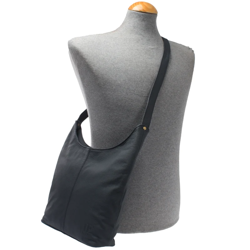 mittlere Umhängetasche Schultertasche Beuteltasche Damentasche Leder navy LE0072