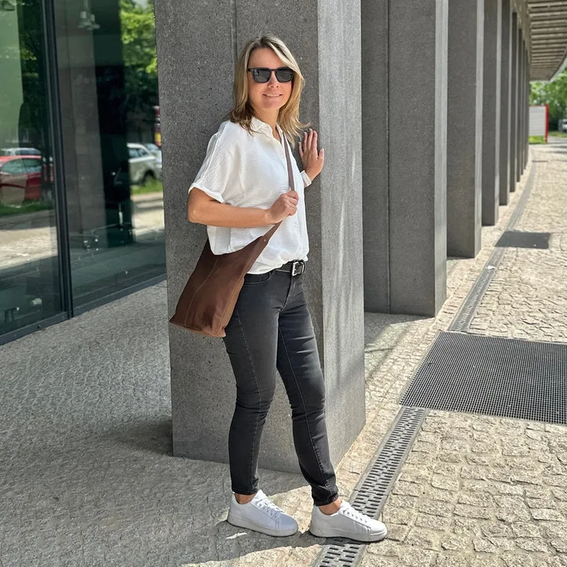mittlere Umhängetasche Schultertasche Beuteltasche Damentasche Leder rehbraun LE0072