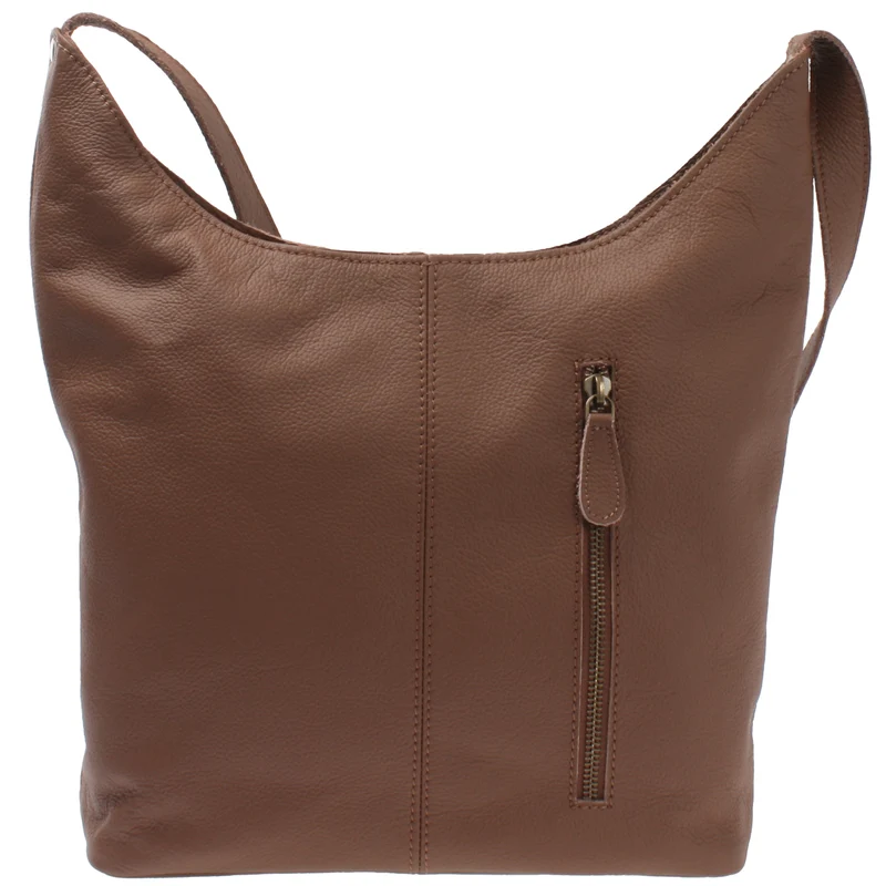mittlere Umhängetasche Schultertasche Beuteltasche Damentasche Leder rehbraun LE0072