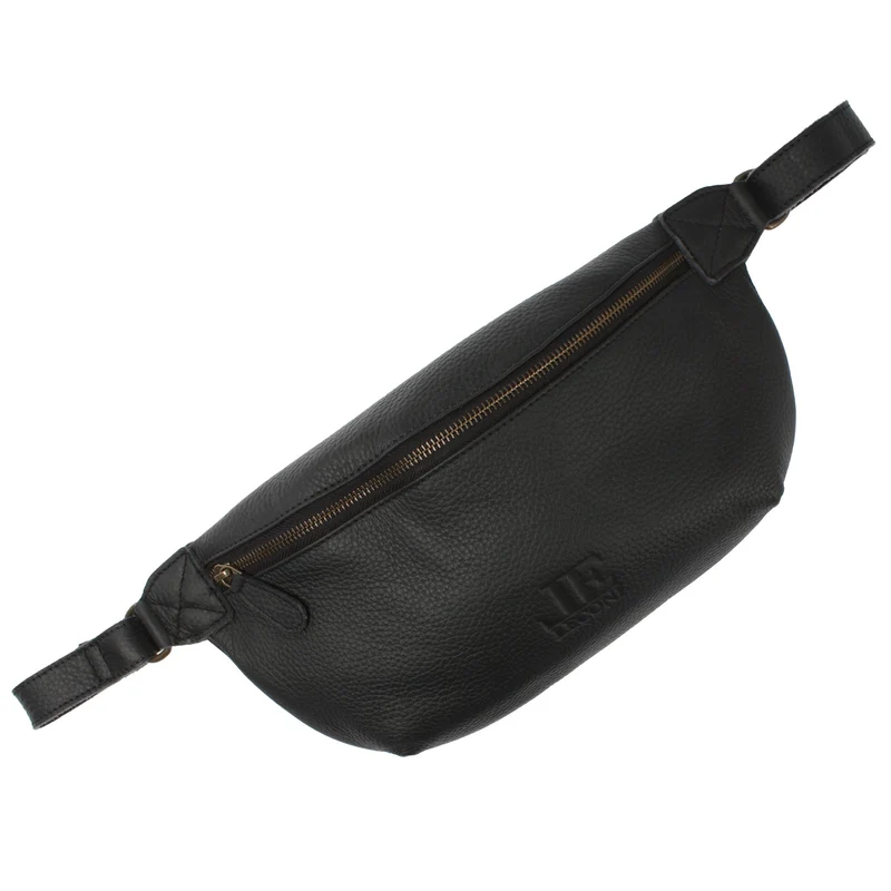 große Bauchtasche Umhängetasche Crossbody Ledertasche Leder schwarz LE3088