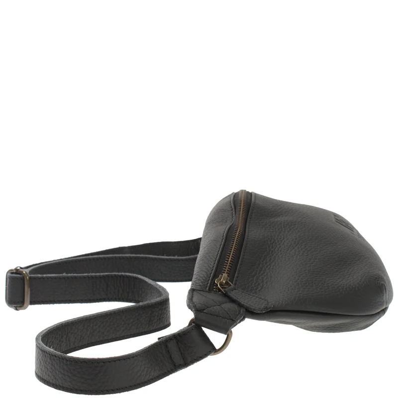 große Bauchtasche Umhängetasche Crossbody Ledertasche Leder schwarz LE3088