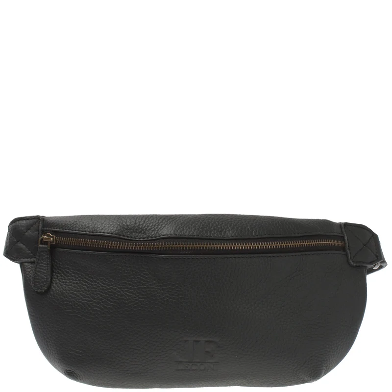 große Bauchtasche Umhängetasche Crossbody Ledertasche Leder schwarz LE3088