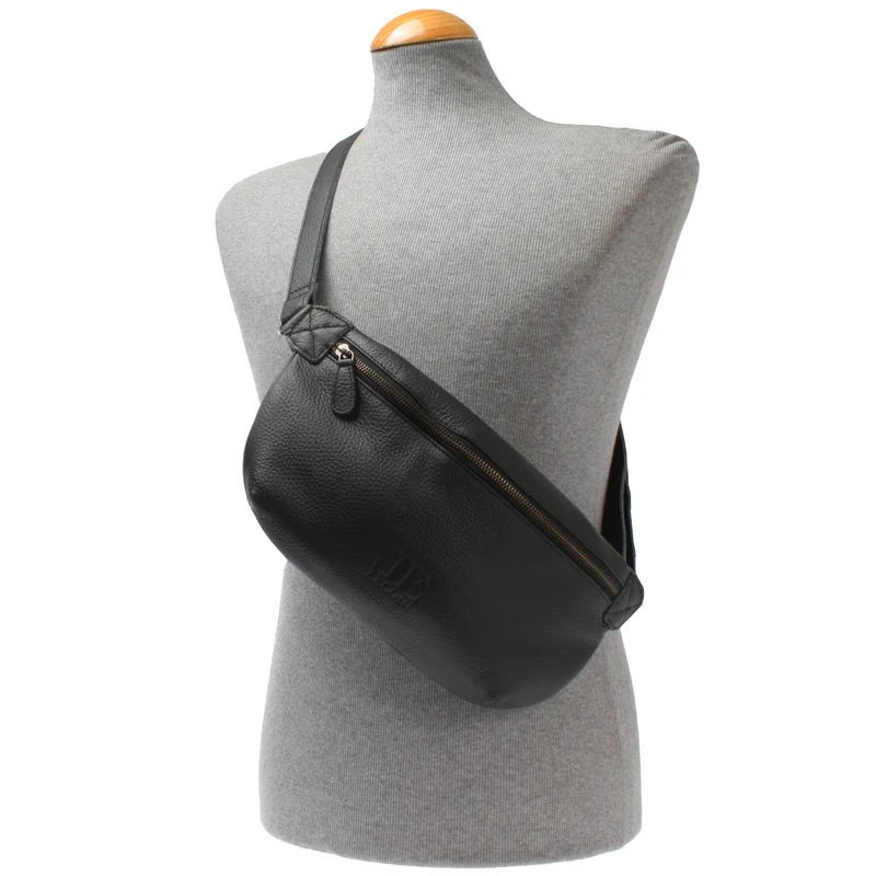 große Bauchtasche Umhängetasche Crossbody Ledertasche Leder schwarz LE3088