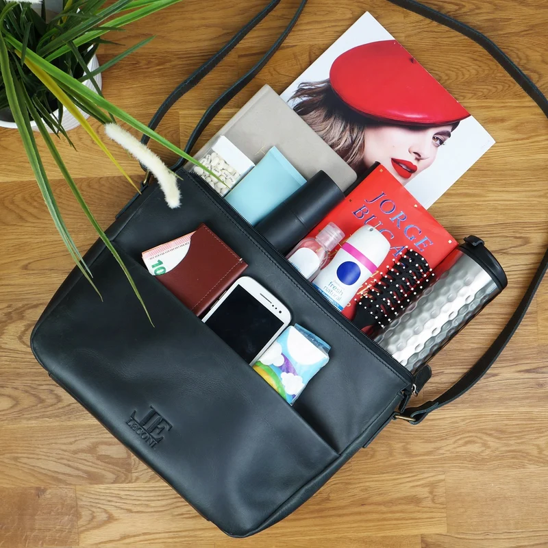 Umhängetasche Ledertasche Damen Herren Schultertasche Leder dunkelgrau LE0067