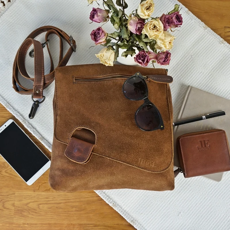 Umhängetasche Ledertasche Damen Schultertasche Wildleder braun LE3027