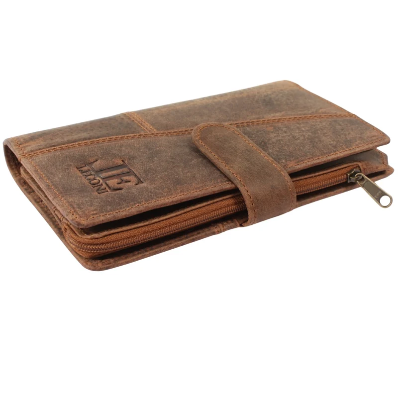 große Geldbörse Damen Portemonnaie Leder vintage-braun LE9017