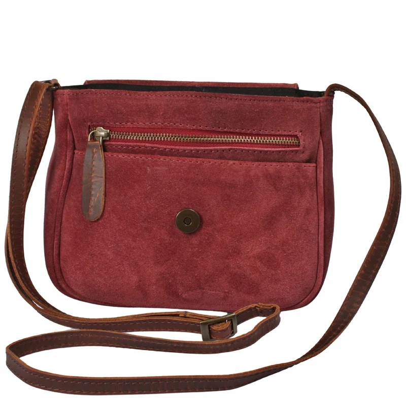 kleine Umhängetasche Ledertasche Damentasche Schultertasche Veloursleder bordeaux LE3047