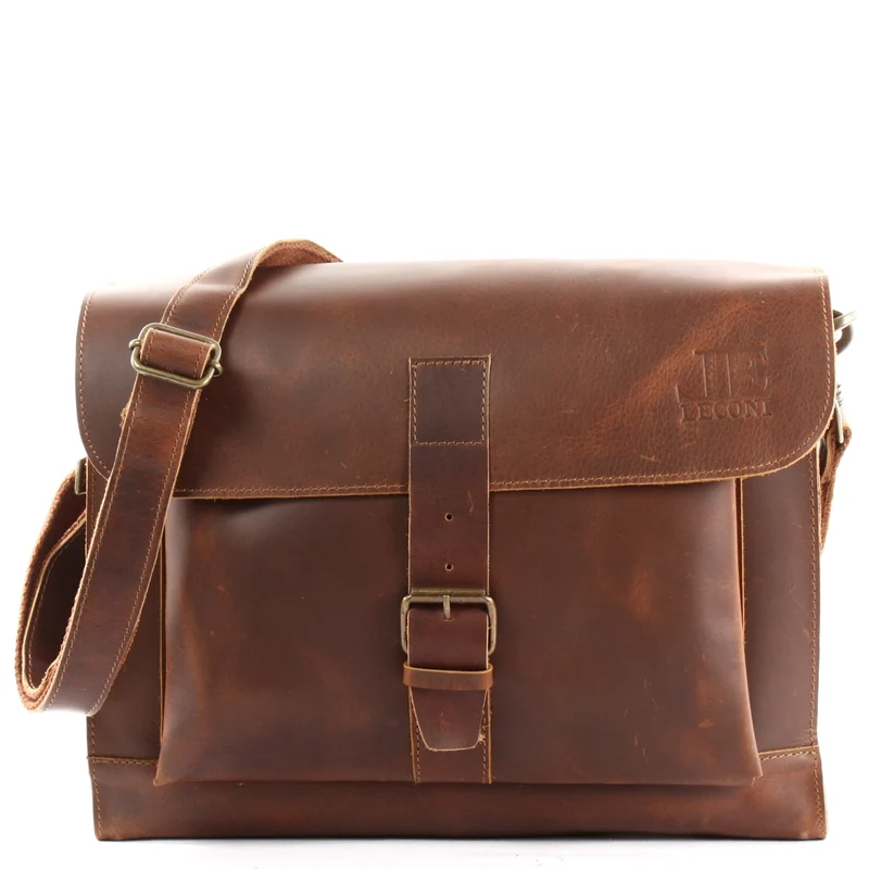 Messenger Bag DIN A4 Aktentasche Damen Herren Leder mittelbraun LE3054