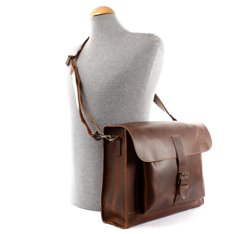 Messenger Bag DIN A4 Aktentasche Damen Herren Leder mittelbraun LE3054