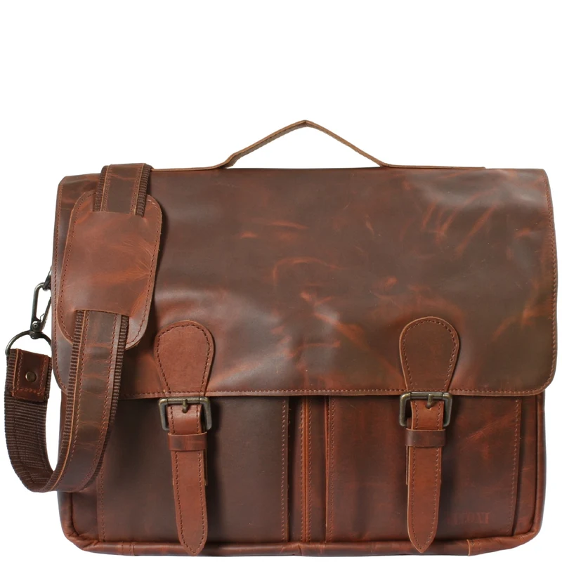 Messenger Bag Collegetasche DIN A4 Aktentasche Leder braun LE3029