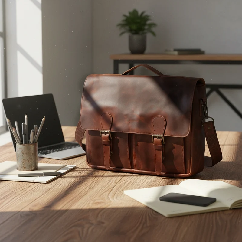 Messenger Bag Collegetasche DIN A4 Aktentasche Leder braun LE3029