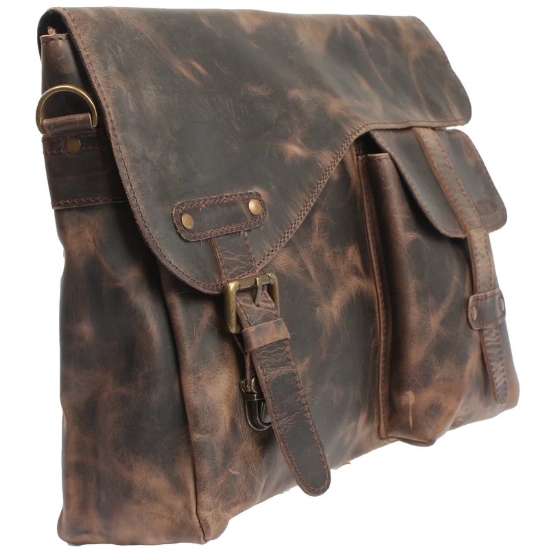 Messenger Bag Collegetasche DIN A4 Kuriertasche Leder schlamm LE3032