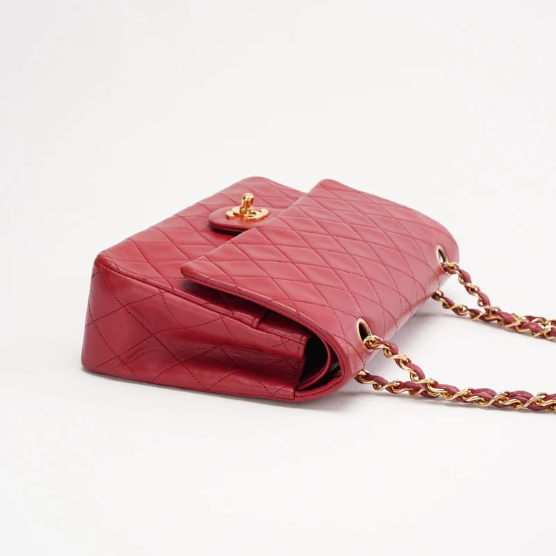Chanel Vintage Medium Double Flap Lammleder Rot 1991