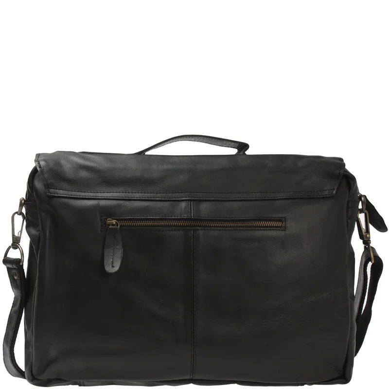 Messenger Bag Collegetasche DIN A4 Aktentasche Leder schwarz LE3029