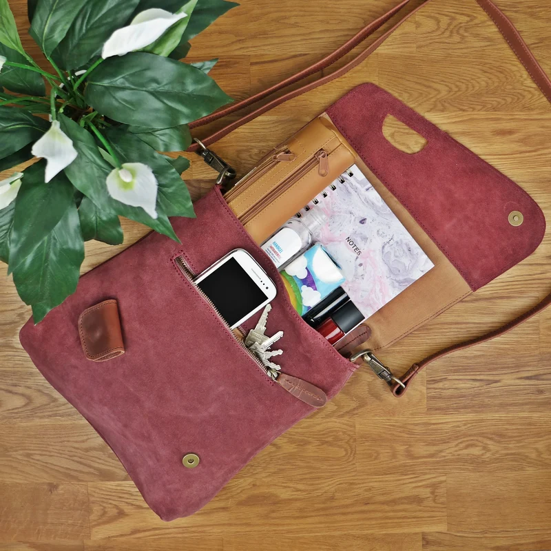 Umhängetasche Ledertasche Damen Schultertasche Wildleder altrosa LE3027