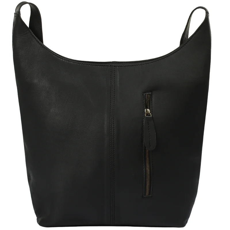 große Umhängetasche Schultertasche Beuteltasche Damentasche Leder schwarz LE0055