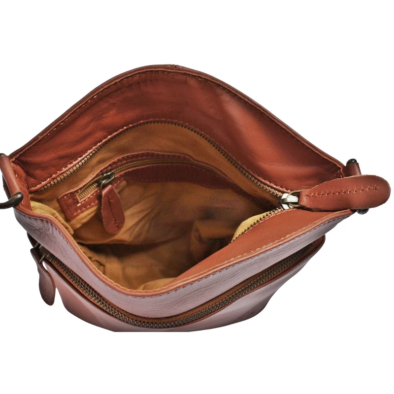 kleine Umhängetasche Schultertasche Freizeittasche Leder hellbraun LE3049