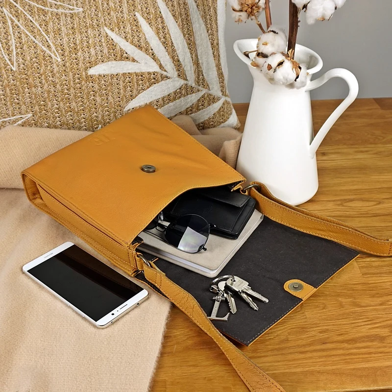 mittlere Schultertasche Umhängetasche Damentasche Leder senf LE3089