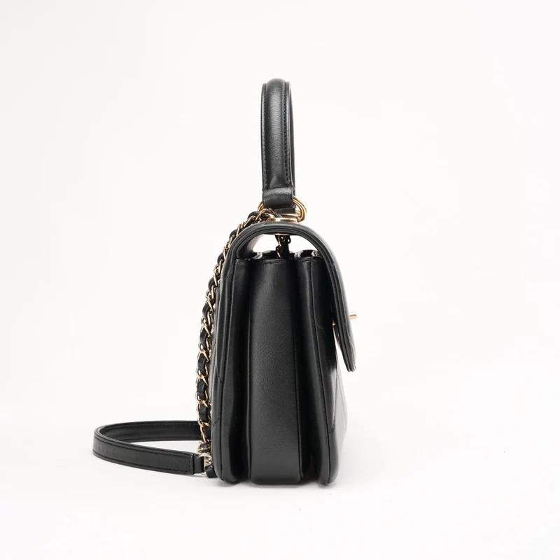 Chanel Small Trendy CC Top Handle Flap Bag aus schwarzem Lammleder, 2019