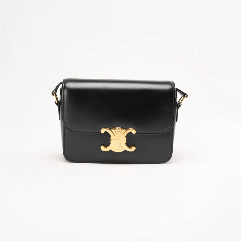 Celine Teen Triomphe Tasche aus glänzendem Kalbsleder, Schwarz, 2020
