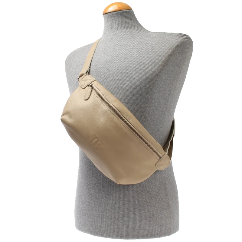 große Bauchtasche Umhängetasche Crossbody Ledertasche Leder sand LE3088