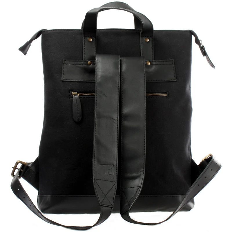 Freizeitrucksack Rucksack DIN A4 Canvas Leder schwarz LE1021