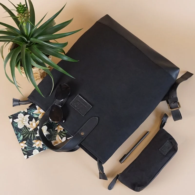 Freizeitrucksack Rucksack DIN A4 Canvas Leder schwarz LE1021