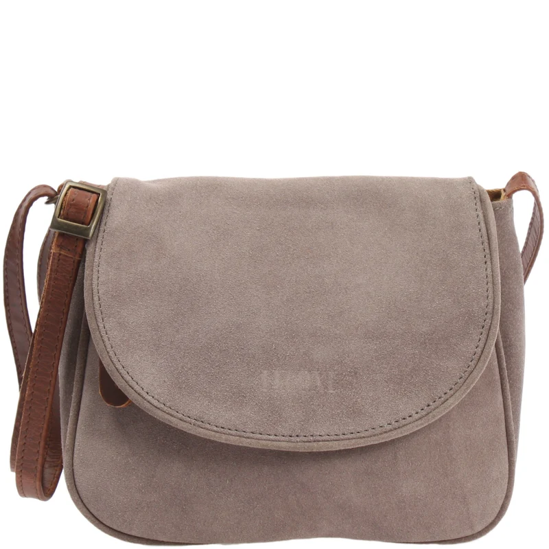 kleine Umhängetasche Ledertasche Damentasche Schultertasche Veloursleder grau LE3047