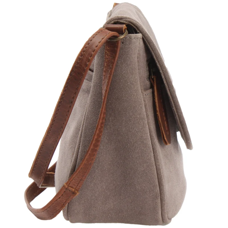 kleine Umhängetasche Ledertasche Damentasche Schultertasche Veloursleder grau LE3047