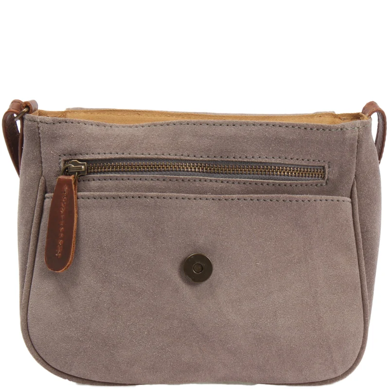 kleine Umhängetasche Ledertasche Damentasche Schultertasche Veloursleder grau LE3047