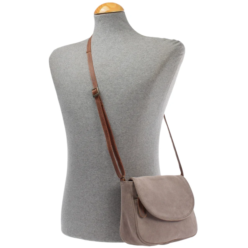 kleine Umhängetasche Ledertasche Damentasche Schultertasche Veloursleder grau LE3047