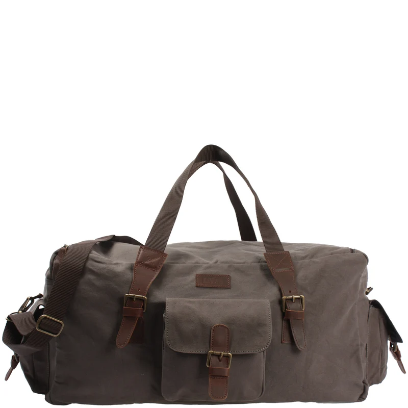großer Weekender Reisetasche Sporttasche Damen Herren Leder Canvas 60cm grau LE2019