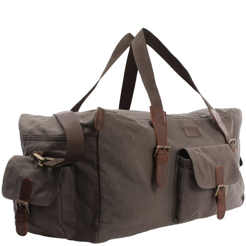 großer Weekender Reisetasche Sporttasche Damen Herren Leder Canvas 60cm grau LE2019
