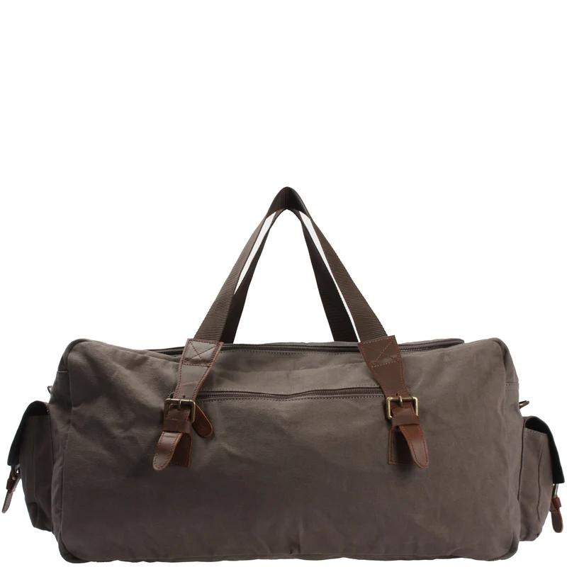 großer Weekender Reisetasche Sporttasche Damen Herren Leder Canvas 60cm grau LE2019