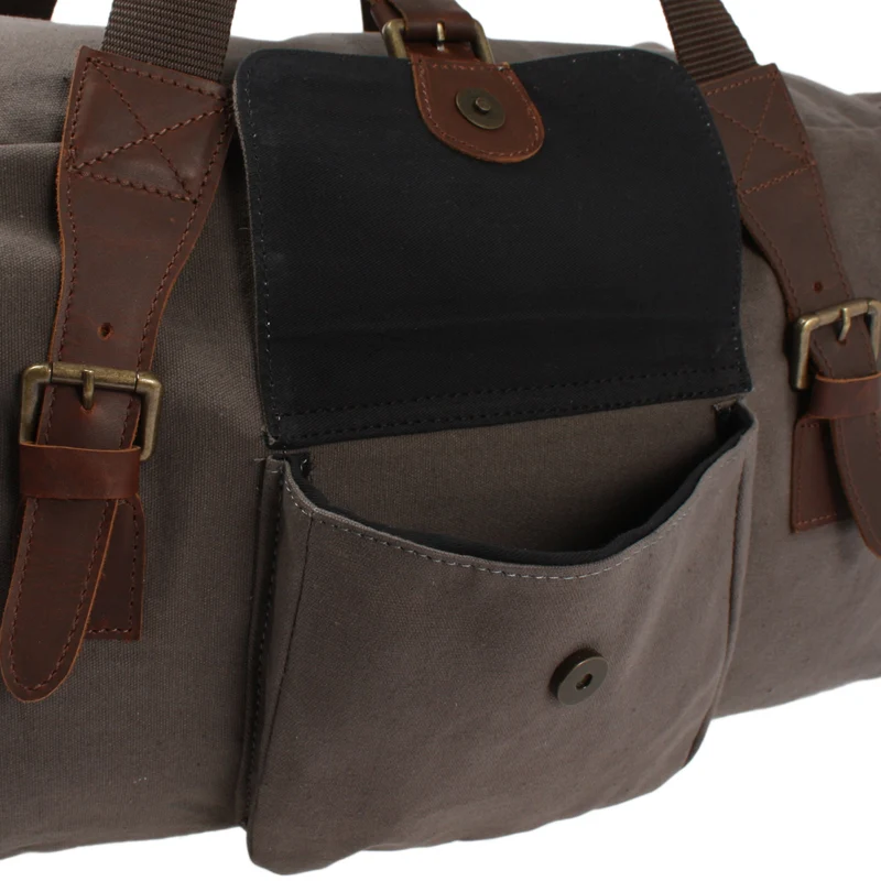 großer Weekender Reisetasche Sporttasche Damen Herren Leder Canvas 60cm grau LE2019