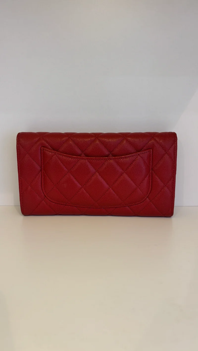 Chanel Classic Long Flap Wallet Caviar Red 2020