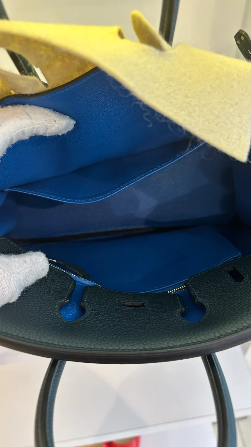 Hermes Birkin 25 Handtasche aus grünem Cyprès- und blauem Zellige Officier Togo-Leder 2018