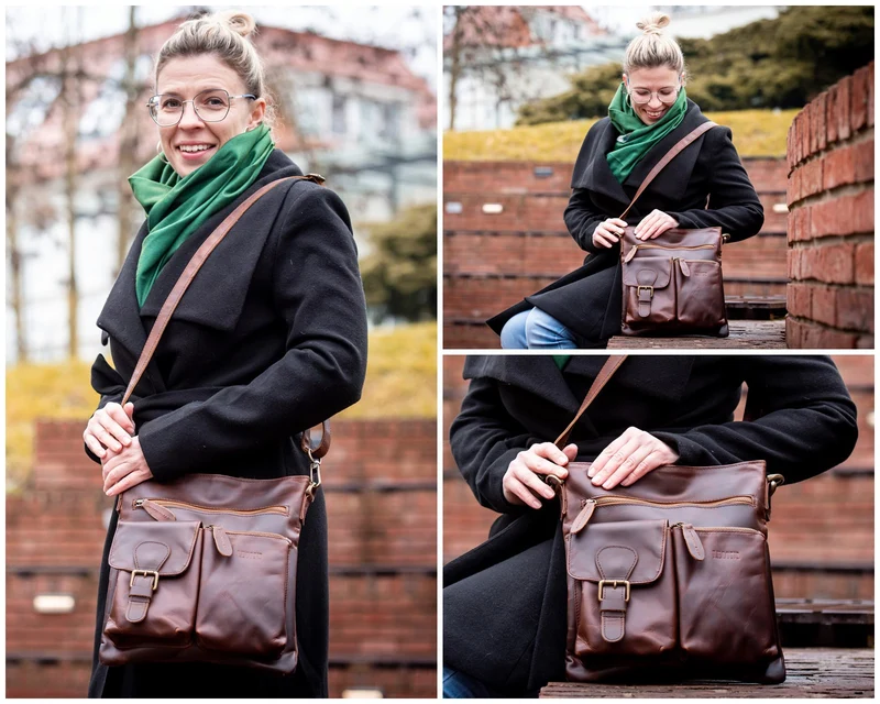 Umhängetasche Schultertasche Ledertasche Leder braun LE3084