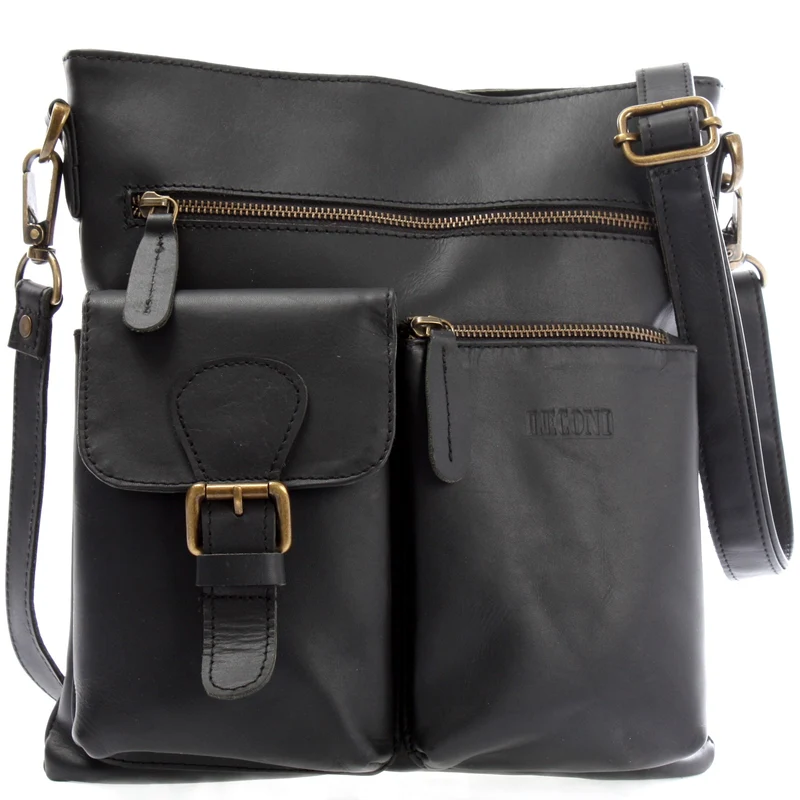 Umhängetasche Schultertasche Ledertasche Leder schwarz LE3084