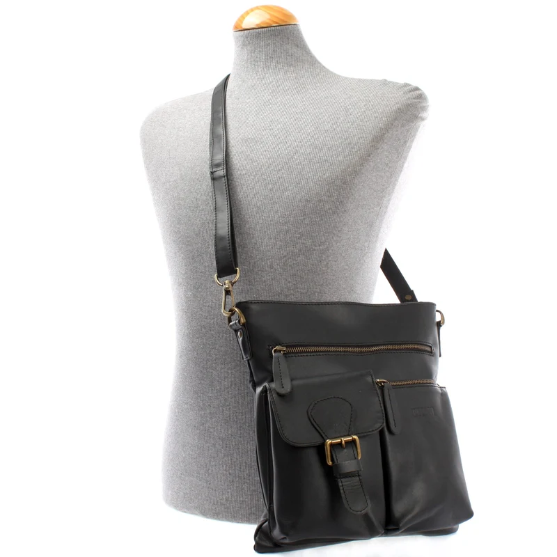 Umhängetasche Schultertasche Ledertasche Leder schwarz LE3084