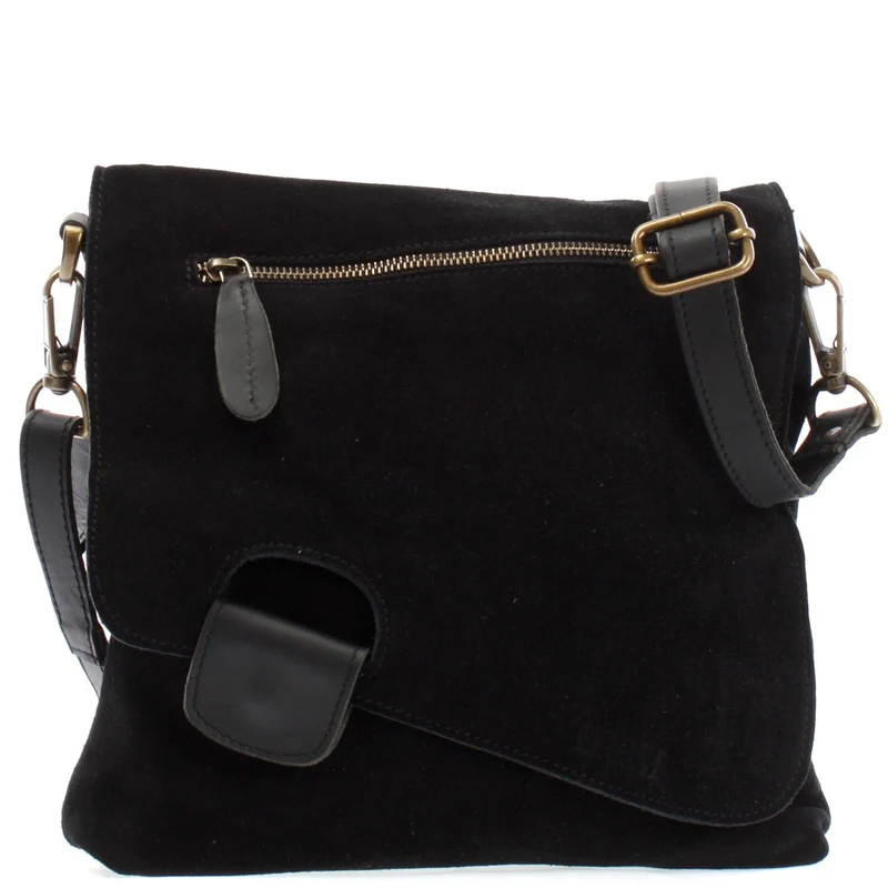 Umhängetasche Schultertasche Veloursleder Leder schwarz LE3027