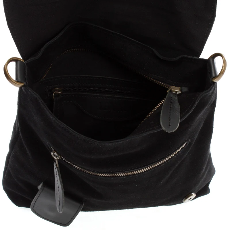Umhängetasche Schultertasche Veloursleder Leder schwarz LE3027